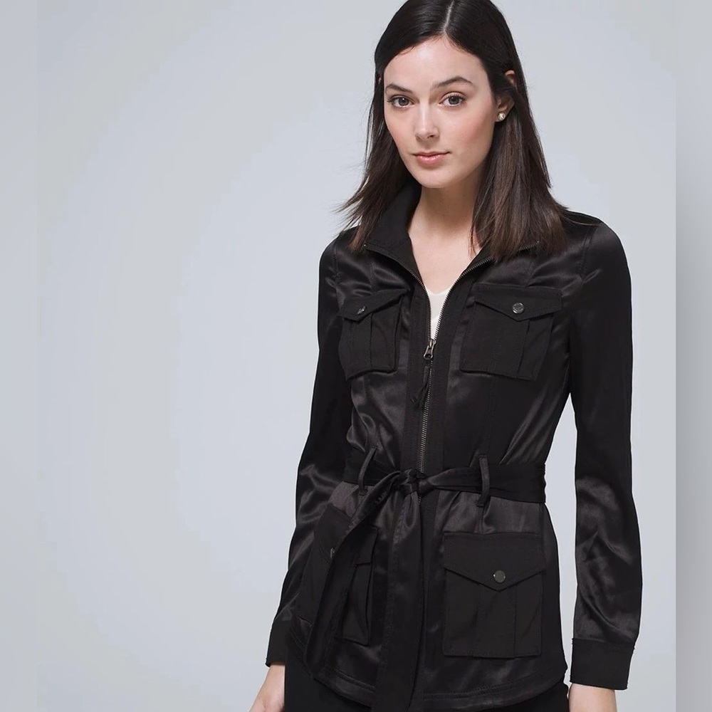 PRE-OWNED -WHBM-Petite Soft Utility Jacket with Removable Belt- Size 2